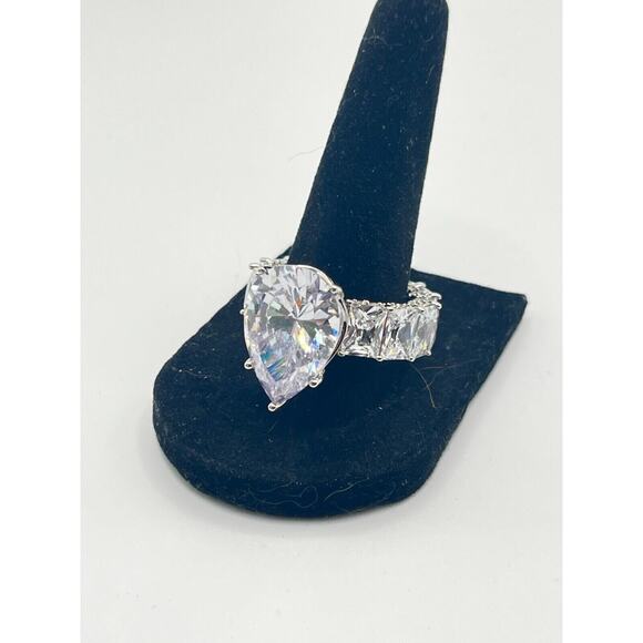 Princess Cut Quartz Diamond Baguette Silver Ring Size 8 15G - Picture 3 of 8